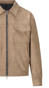 High Quality <b>Men's</b> Slim Fit <b>Suede</b> Leather <b>Jacket</b> Windproof Waterproof Breathable Cotton-Lined Multi-Pocket Zippered Sporty - Product Image 5