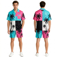 Ensembles de shorts hawaïens bleu clair à motif tropical, en polyester léger, anti-humidité, doux, pour les vacances à la plage