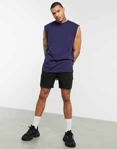 Men's Navy Blue Sleeveless Tank Top O-Neck Solid Color Casual Knitted Cotton Muscle Shirt - Product Image 1