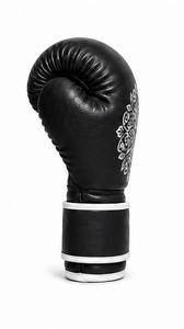 Guantes de Boxeo de Cuero Negro con Estampado de Mandala Plateado, Cierre de Velcro, Unisex, para Entrenamiento de Artes Marciales - Product Image 2