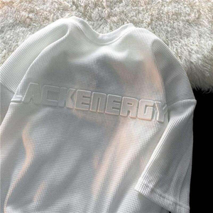 เสื้อยืดคอกลมโอเวอร์ไซส์สตรีทแวร์แบบยูนิเซ็กซ์ พิมพ์ลายโลโก้ 3 มิติ แบบนูน  สำหรับฤดูร้อน ขายส่ง ปรับแต่งได้ตามต้องการ - Product Image 6