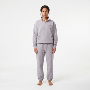Completo da donna grigio con mezza zip, tinta unita, vestibilità ampia, casual, con <span class=keywords><strong>pantaloni</strong></span> della <span class=keywords><strong>tuta</strong></span> abbinati, due pezzi, a maniche lunghe, per l'inverno - Product Image 1