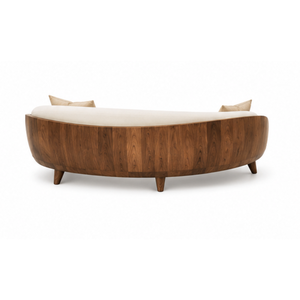 Sofá de Madera de Teca Sólida Curvada de Lujo y Duradera, de Una Plaza, Muebles Modernos para Sala de Estar, Tapizado, de Diseño, para Hotel, Villa o Apartamento - Product Image 3