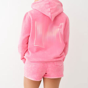 Fabricant de survêtements personnalisés, ensemble deux pièces sweat à capuche et short, effet délavé, patch brodé, survêtements vintage pour femmes, haute qualité - Product Image 4