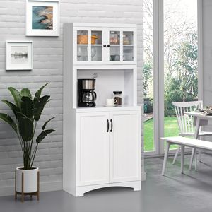 Mobile dispensa bianco con anta in vetro e spazio per microonde, ripiani regolabili per cucina e sala da pranzo - Product Image 2