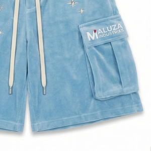 Pantalones Cortos Cargo Unisex de Terciopelo Azul Marino Premium con Diseño de Estrella de Cristal, Ecológicos, de Secado Rápido, Moda Urbana, USA Europa Maluza - Product Image 2