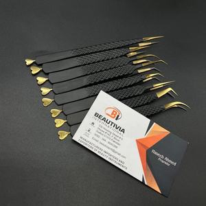 Best Selling Black Gold Sustainable Steel Beauty Tweezers Private <b>Label</b> Fiber Tip Eyelash Extension <b>Applicator</b> Curved Pointed - Product Image 6
