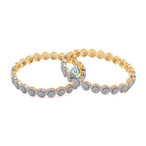 14K Gold Plated Designer Bangles with Diamond Pearl & Zircon-Wedding & Party Gift - Product Image 1