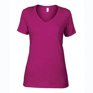 Camisetas personalizadas para mujer con cuello en V profundo, lisas, de alta calidad, 100% algodón, para mujer, precio al por mayor, servicio OEM. - Product Image 1