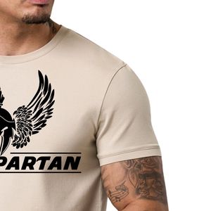 T-shirt en jersey graphique beige pour hommes, col rond, manches courtes, pour athlétisme, gym, entraînement, sport décontracté, vêtements de sport - Product Image 4