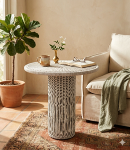 Modern Round Synthetic Rattan Outdoor <b>Dining</b> <b>Table</b> Weatherproof Wicker Pedestal French Bistro Patio Furniture Garden <b>Table</b> - Product Image 5
