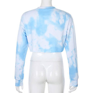 Sweat à capuche court pour femme, manches longues, imprimé abstrait, tricoté en polyester, décontracté, pour le printemps - Product Image 3