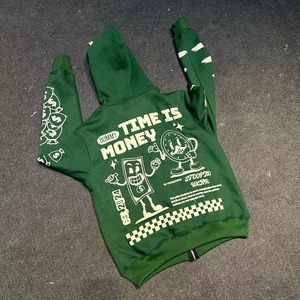 Stoopid Men's Green Hoodie Sweatshirt <b>Set</b> Cotton <b>Knitted</b> Casual Autumn Full Zip Members Print Tracksuit - Product Image 2