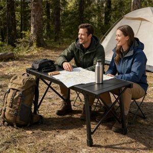 Mesa de Picnic Plegable Negra para Acampar, Actividades al Aire Libre o Café, Mesa de Exterior Duradera y Portátil - Product Image 1