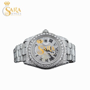 ICed 41mm Stainless Steel Automatic Watch Moissanite Diamond <b>Red</b> Roman Numeral Markers Luxury Hip Hop Style Fashion Analog Dial - Product Image 1