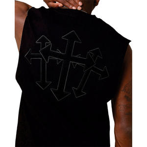 Camiseta sin mangas de algodón a la moda al por mayor, estilo urbano, con diseño de cruz aplicada, proveedor OEM de marca privada - Product Image 2