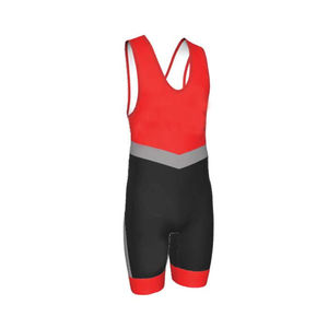 Combinaison de lutte personnalisée bleue, blanche et jaune avec logo loup, impression par transfert thermique, spandex extensible, ajustée, anti-transpiration, pour homme adulte - Product Image 1