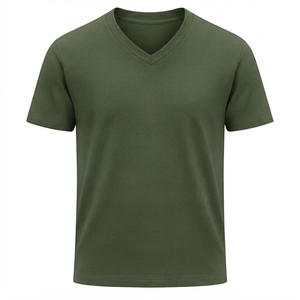 T-shirt à manches courtes pour homme, col en V, coupe classique, couleur unie, tissu tricoté décontracté - Product Image 4