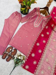 TENNECY Presenta Nueva Colección: Conjunto de Top, Palazzo y Dupatta de Seda Pesada, Completamente Cosido, Elástico, Reversible y Sin Arrugas - Product Image 6