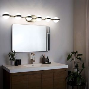 Lampada da Bagno a LED Minimalista Dorata da 43 Pollici, 6 Luci, Montaggio a Parete, Decorativa con Paralumi in Acrilico Effetto Sabbia Cristallina - Product Image 3