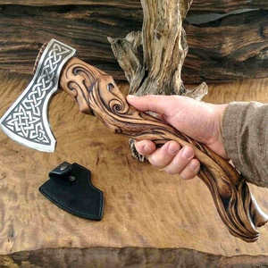 Hache tactique viking artisanale avec manche en bois et lame en acier inoxydable, design celtique, pour la survie - Product Image 3