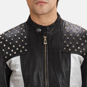Chaqueta de Cuero para Hombre, Premium, Negra y Plateada con Tachuelas, Piel de Oveja Genuina, Estilo Punk Rock, Corte Ajustado, Chaqueta de Motociclista a la Moda - Product Image 2