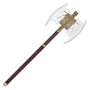 Réplique de l'axe de combat de Gimli de Le Seigneur des Anneaux, hache à double lame des Nains, qualité industrielle, manche en acier au carbone, support mural en bois - Product Image 1