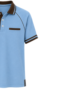 Camiseta Polo Personalizada para Hombre en Azul Cielo y Marrón Chocolate, Ropa Deportiva Informal Personalizada, Polo Transpirable de Manga Corta en Mezcla de Algodón - Product Image 4