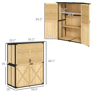 Abri de jardin en bois naturel avec toit en asphalte, 2 étagères, portes verrouillables, pieds réglables et montage facile - Product Image 3