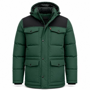 Parka con Capucha Verde para Hombre en Oferta, con Panel de Hombro Negro y Cierre de Botones, Chaqueta Casual de Invierno, Impermeable y Gruesa - Product Image 6