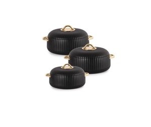 Juego de Cazuelas de Acero Inoxidable Negro de Lujo con Asas Doradas, Recipientes Aislantes para Servir Comida Caliente, Juego de Utensilios de Cocina Premium, Aptos para Horno (3 Piezas) - Product Image 1