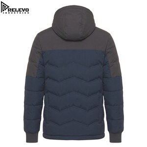 High Quality <b>Men</b> Winter Outerwear, Hooded Full Zip Puffer Jacket, <b>Thermal</b> Navy Chevron Coat with Drawstring Hood - Product Image 2