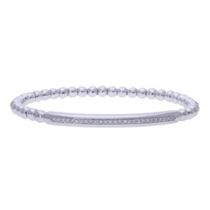 14K <b>Gold</b> <b>Beaded</b> Classic Bangle <b>Bracelet</b> with 0.27CTW Natural Emerald Cut Diamond Rhodium Plated Exclusive for Women - Product Image 1