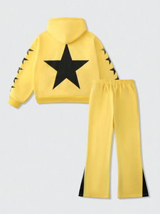 Conjunto Deportivo de Alta Calidad para Hombre, Sudadera Holgada y Pantalones Estilo Urbano, Chándal Holgado con Estampado Amarillo para Hombre - Product Image 2