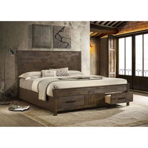 Lit en bois Greely Rustic Golden Brown Eastern King avec rangement - Product Image 1
