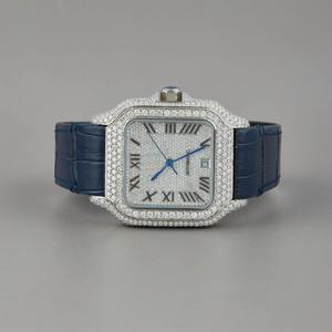 Reloj de Cuarzo Cuadrado de Diamantes de Alta Gama para Mujer, Cristal de Zafiro, Caja de Acero Inoxidable, Correa de Cuero Azul, Reloj de Lujo - Product Image 1