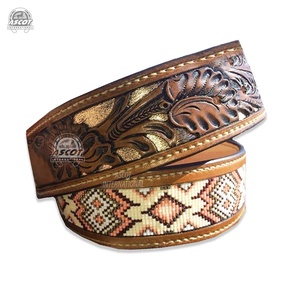 Cinturones de cuentas de cuero genuino con diamantes de imitación al por mayor para hombres con diseño tallado a mano a bajo precio - Product Image 1