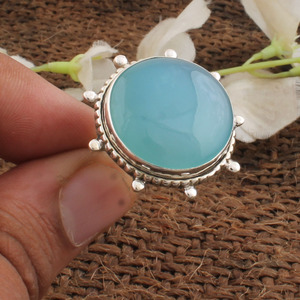 Natural <b>Large</b> Round Aqua Chalcedony <b>Ring</b> 925 Sterling Silver Bold Statement Blue <b>Stone</b> <b>Ring</b> Gemstone Jewelry Wholesale - Product Image 4