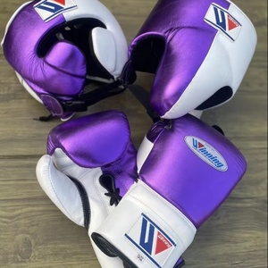 Professional High-quality Purple Leather Lace-Up Full Finger Boxing Gloves 16 oz Training Martial Arts Adjustable <b>Wrist</b> <b>Strap</b> - Product Image 1