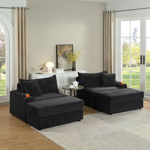 Divano Chaise Longue Profondo con 2 Cuscini Decorativi e Pouf per Soggiorno, Arredamento Confortevole - Product Image 2