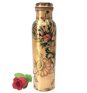 Golden Floral <b>Copper</b> Water <b>Bottle</b> Vintage Blossom Artwork Elegant Reusable Leakproof <b>Copper</b> <b>Drinking</b> <b>Bottle</b> for Daily Wellness - Product Image 1