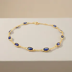 Natural <b>Blue</b> <b>Sapphire</b> <b>Bracelet</b> 14K Solid Yellow Gold <b>Bracelet</b> Handmade Customized <b>Bracelet</b> Best Gift For Women - Product Image 4