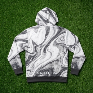 <b>Mens</b> <b>White</b> Gray Pullover Hoodie With Abstract Marble Swirl Print Custom Streetwear <b>Sweatshirt</b> - Product Image 5