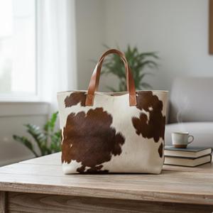 Sac fourre-tout en cuir à poils de vache, sac à main en cuir de vachette pour femme, sac à bandoulière décontracté et élégant, sac fourre-tout de créateur LHTB-0067 - Product Image 3