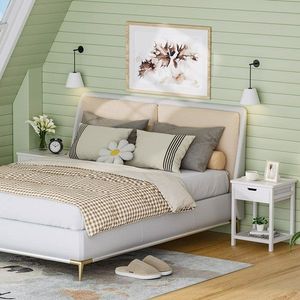 Comodino in Stile Mid-Century con Ripiano Aperto, Tavolino in Bambù con Cassetto per Spazi Ristretti, Tavolino da Comodino per Soggiorno - Product Image 5