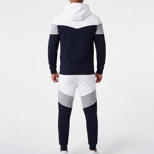 Nouvel ensemble de survêtement pour homme, coupe classique, à capuche, avec blocs de couleur, haute résistance à l'usure, comprenant un sweat à capuche à manches longues et un pantalon de jogging, coloris Bleu marine, Blanc, Gris - Product Image 2