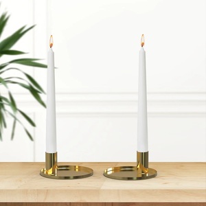 <b>Brass</b> <b>Candlestick</b> Holder Set White Taper Candles Heat Resistant Home Decoration - Product Image 1