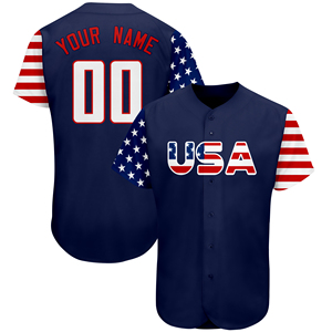 Maillot de baseball personnalisé USA à manches courtes unisexe pour adulte, coupe classique, impression sublimée, tissu polyester respirant et anti-humidité - Product Image 1