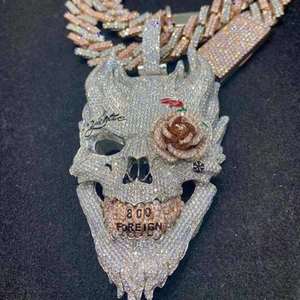 Custom Hip Hop Skull Faced Pendant Men <b>Iced</b> <b>Out</b> 925 Sterling Silver Diamond Jewelry Necklace Personality Gift - Product Image 4