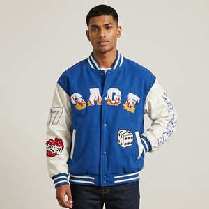 Custom Logo Breathable Custom Casual Baseball College Jacket for Men Windproof & Breathable <b>Black</b> Embroidery Winter Jacket - Product Image 5